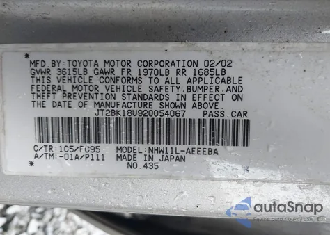 2002 Toyota Prius z USA, uszkodzony, nr VIN JT2BK18U920054067